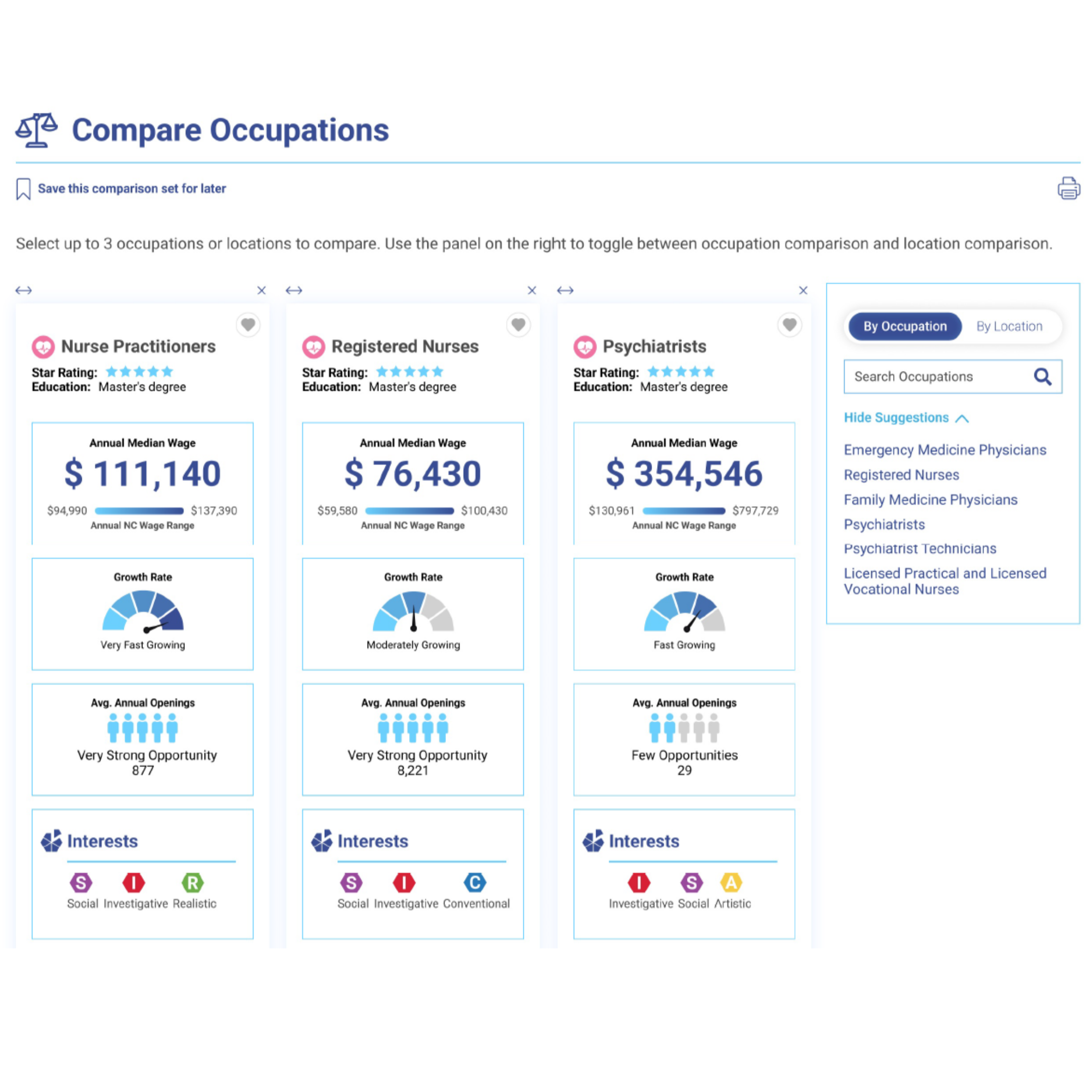 Compare Occupations Tool Preview